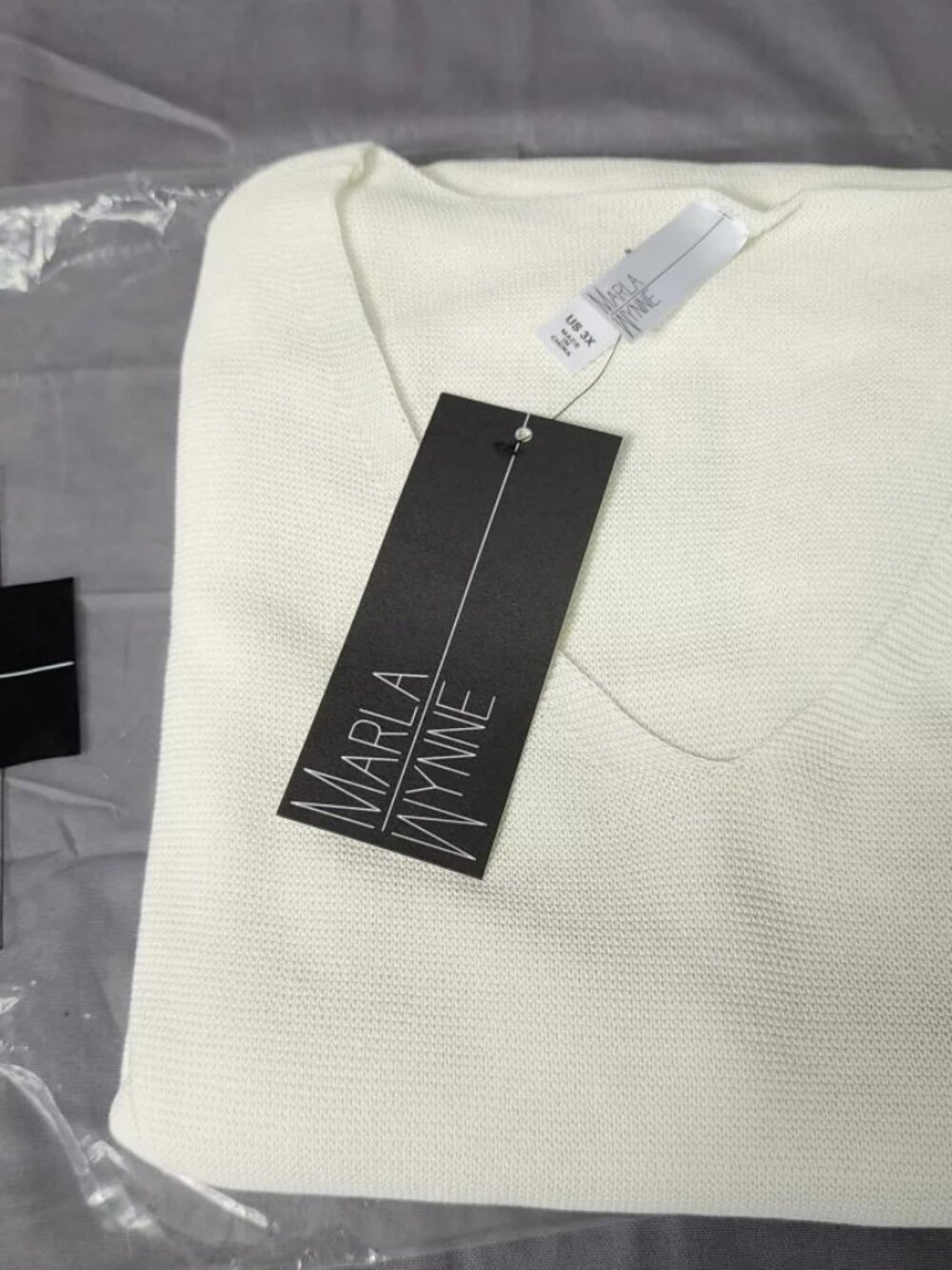 MarlaWynne NWT Womens Plus Size 3X Ivory V Neck Short Sleeve Pullover Sweater